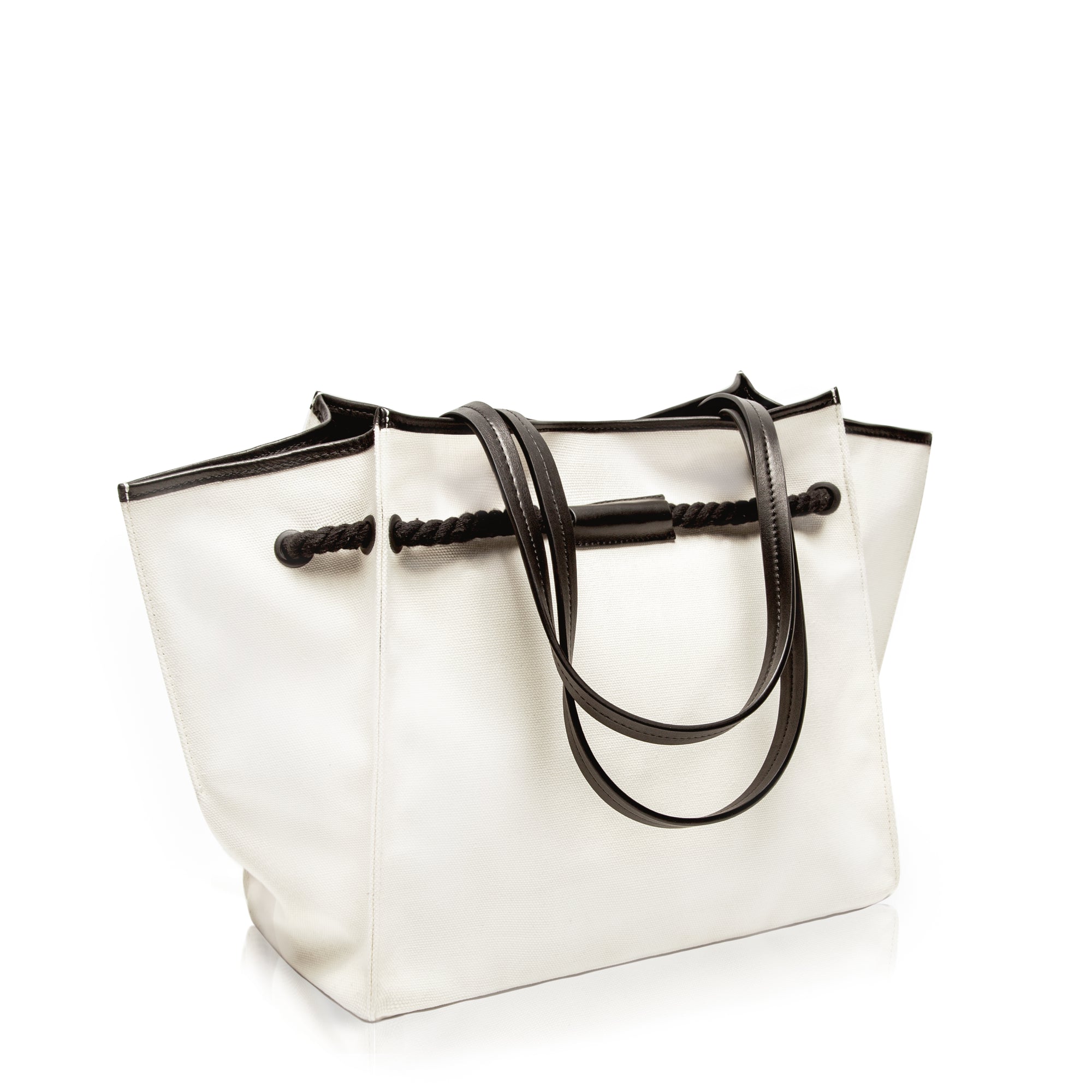 Leather Tote Bag in Black - Off White